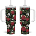 Australia Waratah Flannel Flower Tumbler With Handle Aussie Native Flowers Seamless Stylized - Aussie Hoodie