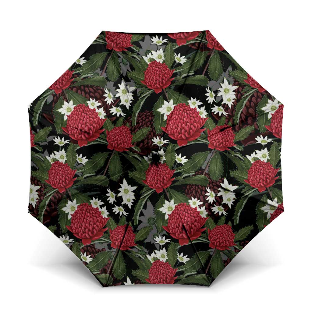 Australia Waratah Flannel Flower Umbrella Aussie Native Flowers Seamless Stylized - Aussie Hoodie