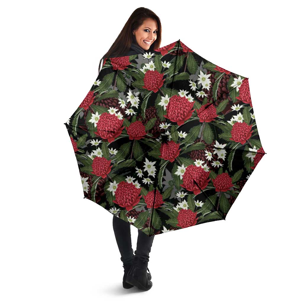 Australia Waratah Flannel Flower Umbrella Aussie Native Flowers Seamless Stylized - Aussie Hoodie