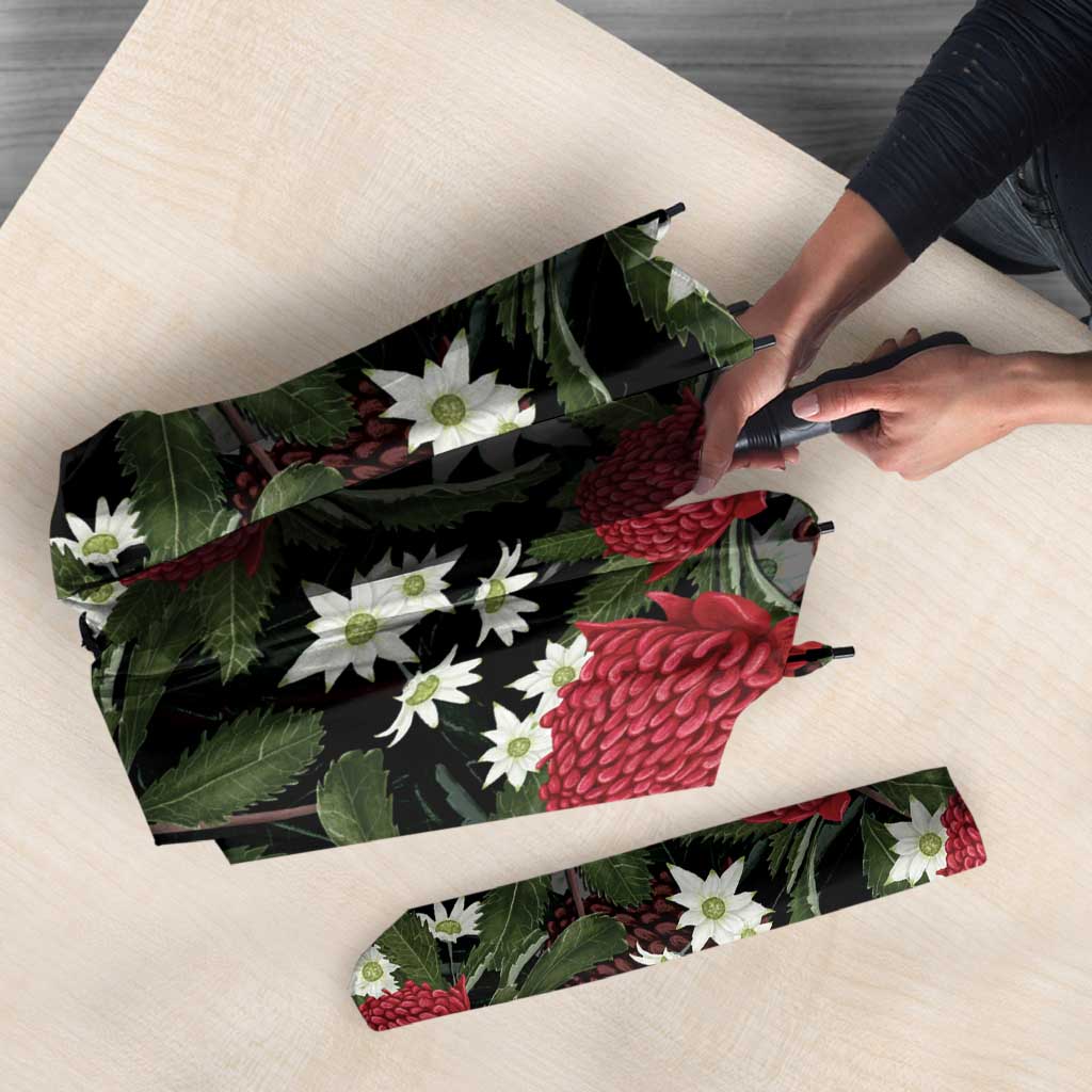 Australia Waratah Flannel Flower Umbrella Aussie Native Flowers Seamless Stylized - Aussie Hoodie