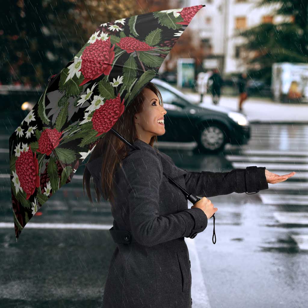 Australia Waratah Flannel Flower Umbrella Aussie Native Flowers Seamless Stylized - Aussie Hoodie