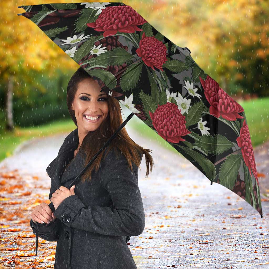 Australia Waratah Flannel Flower Umbrella Aussie Native Flowers Seamless Stylized - Aussie Hoodie