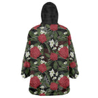 Australia Waratah Flannel Flower Wearable Blanket Hoodie Aussie Native Flowers Seamless Stylized - Aussie Hoodie
