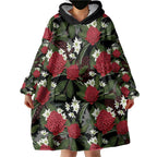 Australia Waratah Flannel Flower Wearable Blanket Hoodie Aussie Native Flowers Seamless Stylized - Aussie Hoodie