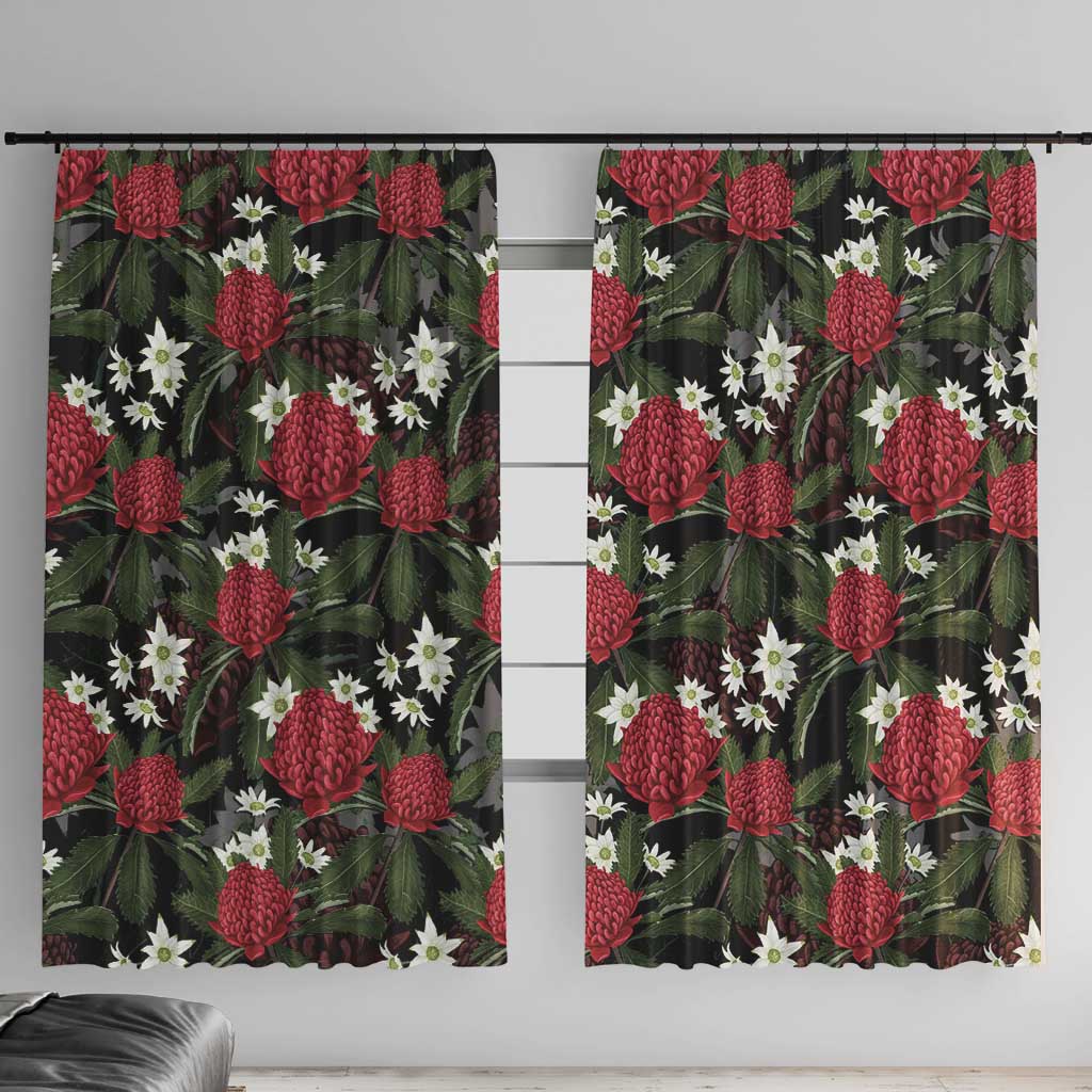 Australia Waratah Flannel Flower Window Curtain Aussie Native Flowers Seamless Stylized - Aussie Hoodie