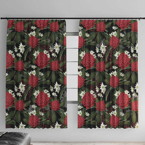 Australia Waratah Flannel Flower Window Curtain Aussie Native Flowers Seamless Stylized - Aussie Hoodie