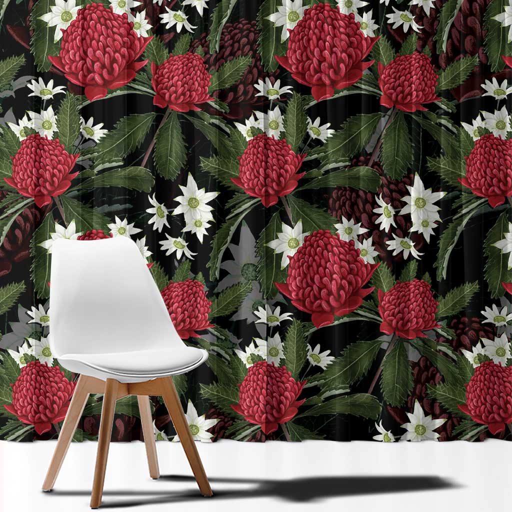 Australia Waratah Flannel Flower Window Curtain Aussie Native Flowers Seamless Stylized - Aussie Hoodie