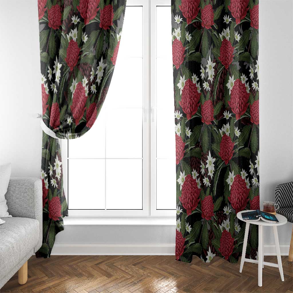 Australia Waratah Flannel Flower Window Curtain Aussie Native Flowers Seamless Stylized - Aussie Hoodie