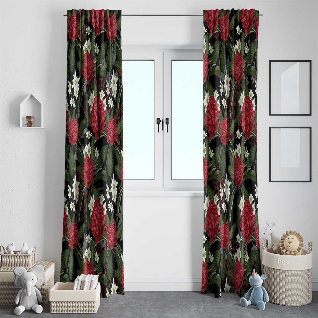 Australia Waratah Flannel Flower Window Curtain Aussie Native Flowers Seamless Stylized - Aussie Hoodie