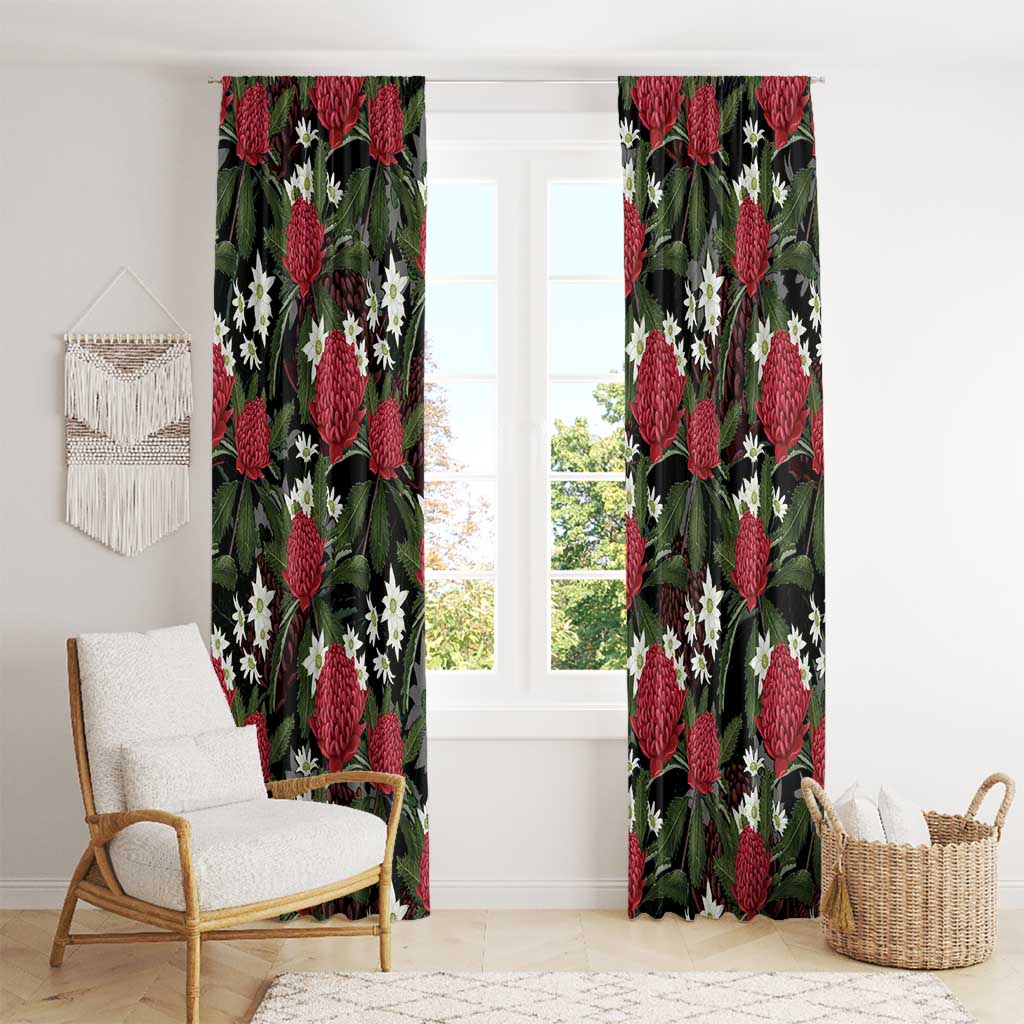 Australia Waratah Flannel Flower Window Curtain Aussie Native Flowers Seamless Stylized - Aussie Hoodie