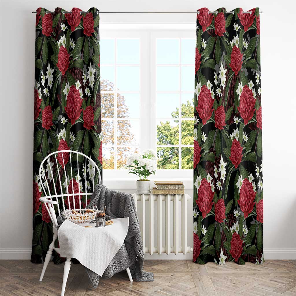 Australia Waratah Flannel Flower Window Curtain Aussie Native Flowers Seamless Stylized - Aussie Hoodie