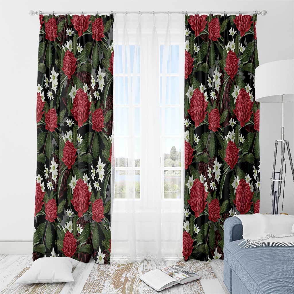 Australia Waratah Flannel Flower Window Curtain Aussie Native Flowers Seamless Stylized - Aussie Hoodie