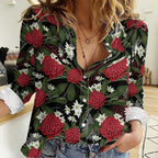 Australia Waratah Flannel Flower Women Casual Shirt Aussie Native Flowers Seamless Stylized - Aussie Hoodie