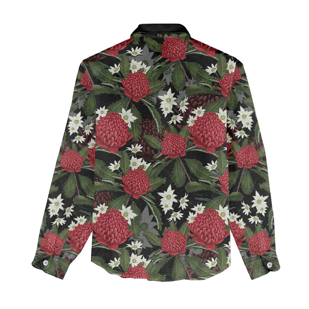 Australia Waratah Flannel Flower Women Casual Shirt Aussie Native Flowers Seamless Stylized - Aussie Hoodie