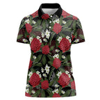 Australia Waratah Flannel Flower Women Polo Shirt Aussie Native Flowers Seamless Stylized - Aussie Hoodie
