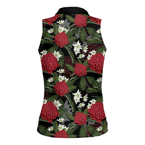 Australia Waratah Flannel Flower Women Sleeveless Polo Shirt Aussie Native Flowers Seamless Stylized - Aussie Hoodie