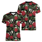 Australia Waratah Flannel Flower Women V-Neck T-Shirt Aussie Native Flowers Seamless Stylized - Aussie Hoodie