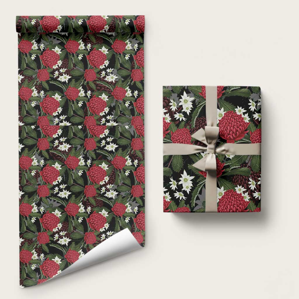 Australia Waratah Flannel Flower Wrapping Paper Aussie Native Flowers Seamless Stylized - Aussie Hoodie