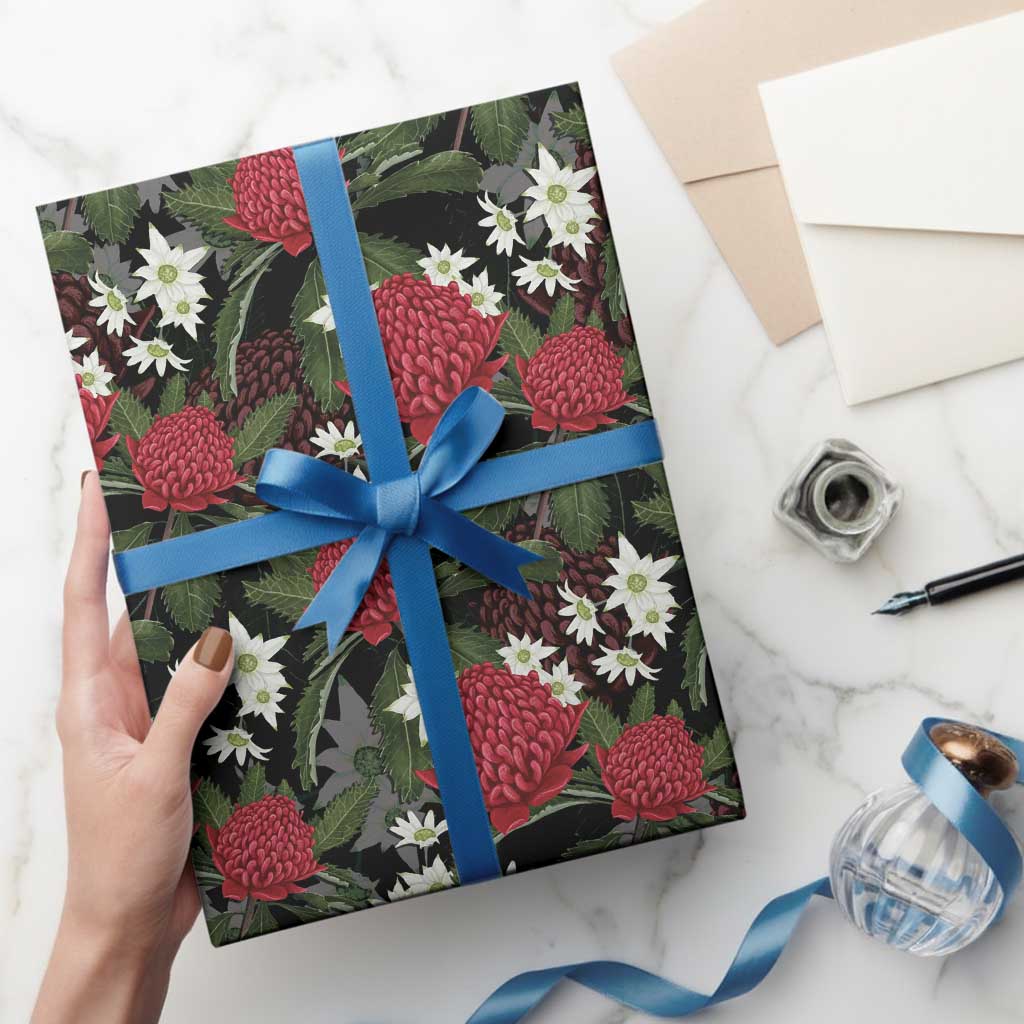 Australia Waratah Flannel Flower Wrapping Paper Aussie Native Flowers Seamless Stylized - Aussie Hoodie