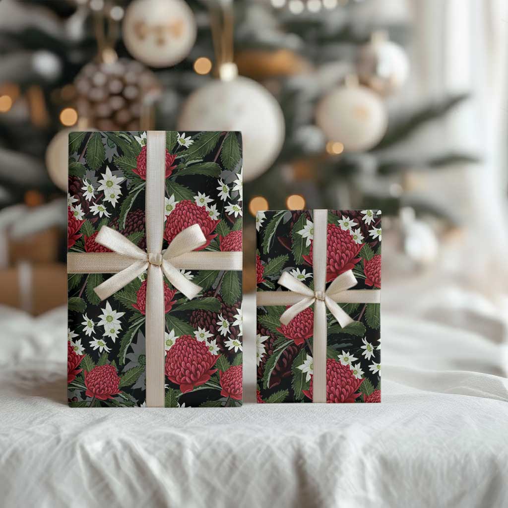 Australia Waratah Flannel Flower Wrapping Paper Aussie Native Flowers Seamless Stylized - Aussie Hoodie