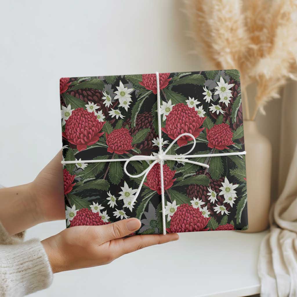 Australia Waratah Flannel Flower Wrapping Paper Aussie Native Flowers Seamless Stylized - Aussie Hoodie