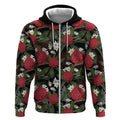 Australia Waratah Flannel Flower Zip Hoodie Aussie Native Flowers Seamless Stylized - Aussie Hoodie
