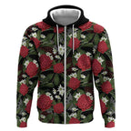 Australia Waratah Flannel Flower Zip Hoodie Aussie Native Flowers Seamless Stylized - Aussie Hoodie