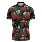 Australia Waratah Flannel Flower Zipper Polo Shirt Aussie Native Flowers Seamless Stylized - Aussie Hoodie