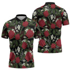 Australia Waratah Flannel Flower Zipper Polo Shirt Aussie Native Flowers Seamless Stylized - Aussie Hoodie