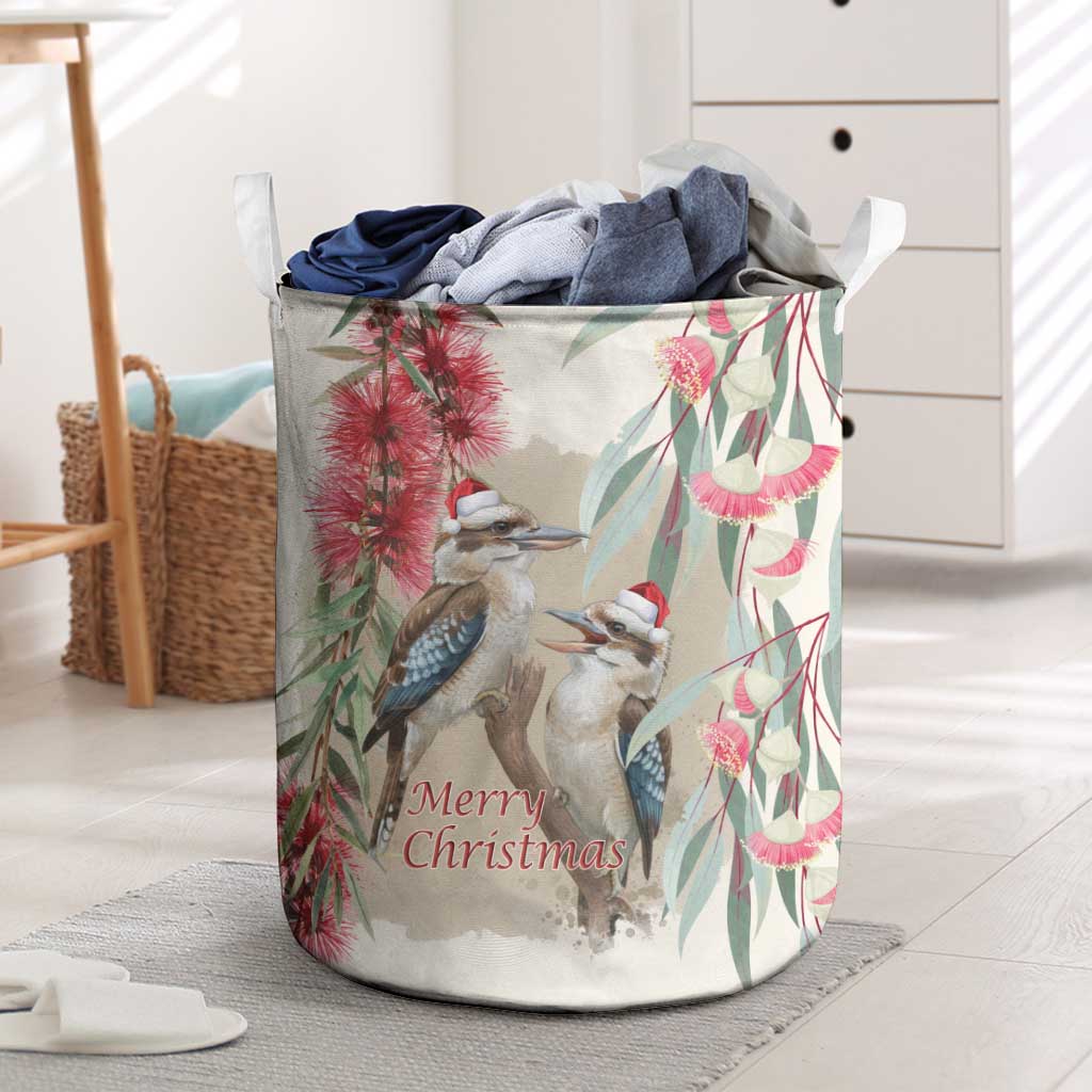 Australia Kookaburra Christmas Laundry Basket Bottlebrush Eucalyptus Blossoms Watercolor - Aussie Hoodie