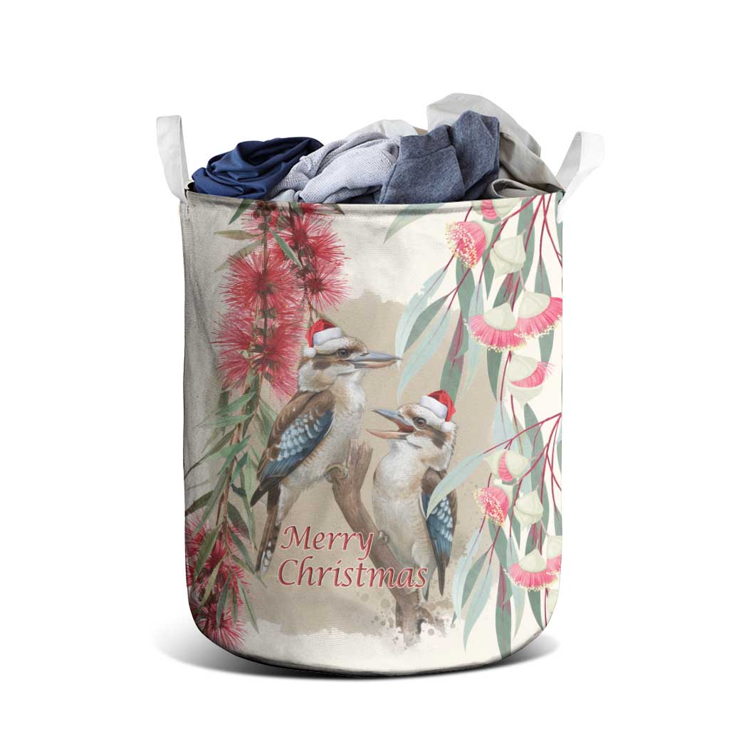 Australia Kookaburra Christmas Laundry Basket Bottlebrush Eucalyptus Blossoms Watercolor - Aussie Hoodie