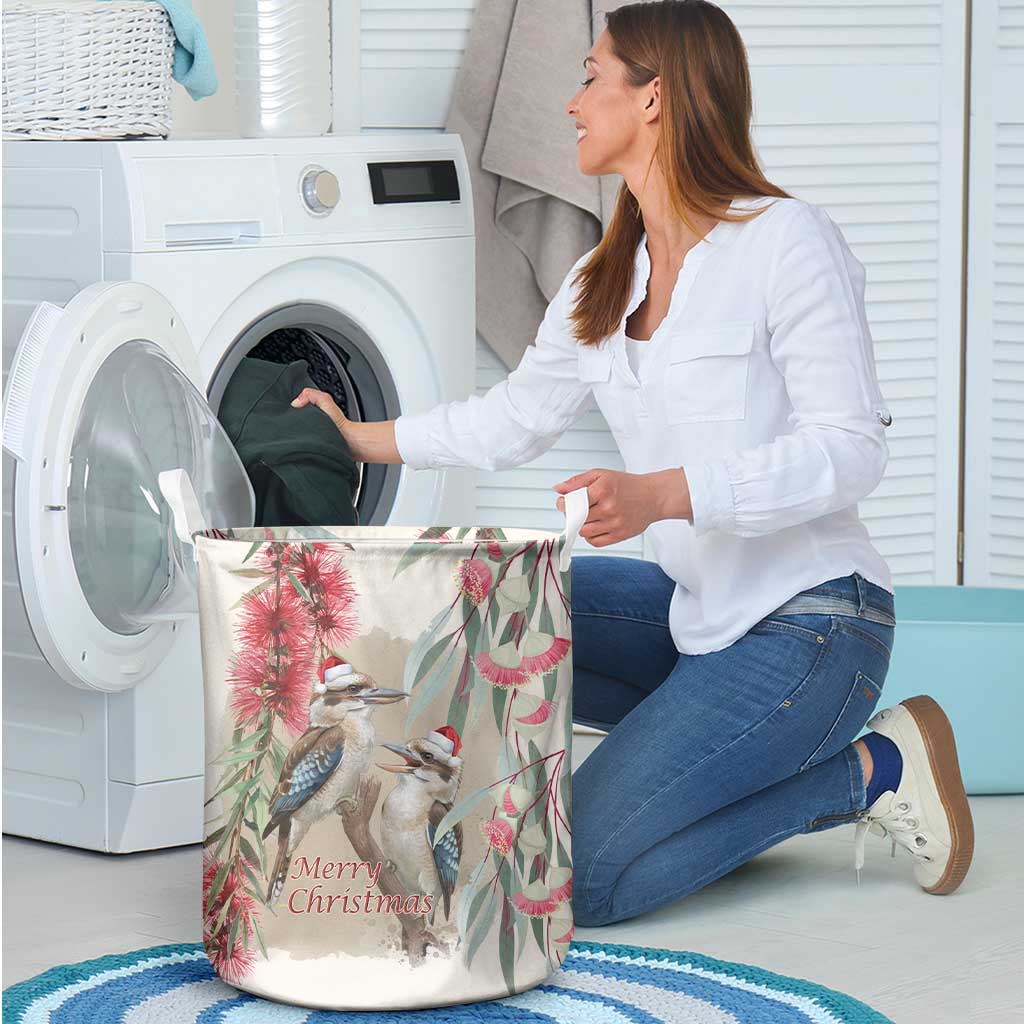 Australia Kookaburra Christmas Laundry Basket Bottlebrush Eucalyptus Blossoms Watercolor - Aussie Hoodie