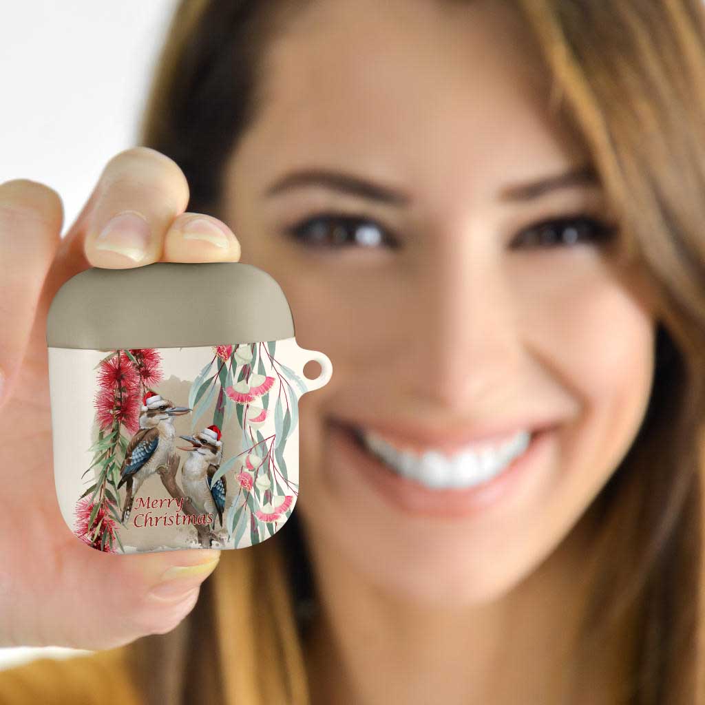 Australia Kookaburra Christmas AirPods Case Bottlebrush Eucalyptus Blossoms Watercolor - Aussie Hoodie