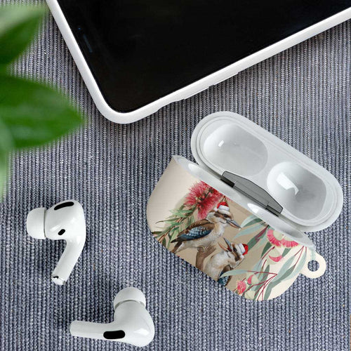 Australia Kookaburra Christmas AirPods Case Bottlebrush Eucalyptus Blossoms Watercolor - Aussie Hoodie