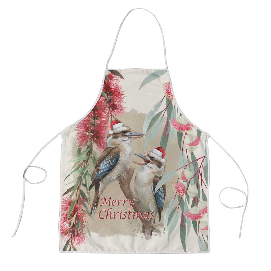 Australia Kookaburra Christmas Apron Bottlebrush Eucalyptus Blossoms Watercolor - Aussie Hoodie