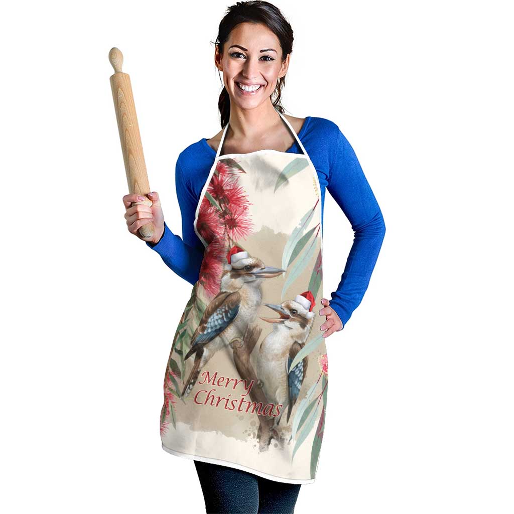 Australia Kookaburra Christmas Apron Bottlebrush Eucalyptus Blossoms Watercolor - Aussie Hoodie