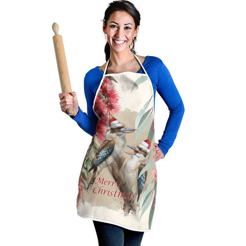 Australia Kookaburra Christmas Apron Bottlebrush Eucalyptus Blossoms Watercolor - Aussie Hoodie