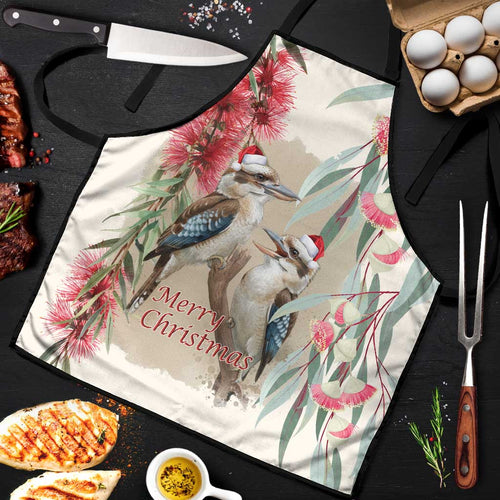 Australia Kookaburra Christmas Apron Bottlebrush Eucalyptus Blossoms Watercolor - Aussie Hoodie