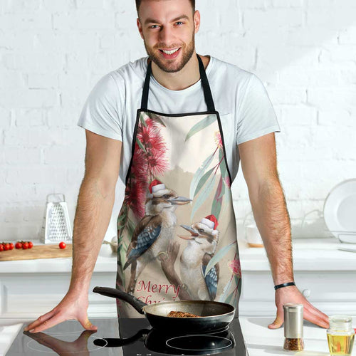 Australia Kookaburra Christmas Apron Bottlebrush Eucalyptus Blossoms Watercolor - Aussie Hoodie