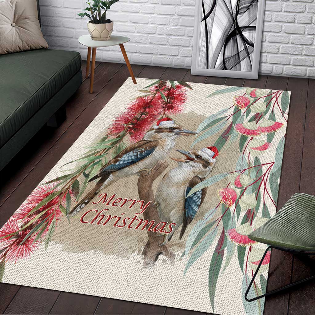 Australia Kookaburra Christmas Area Rug Bottlebrush Eucalyptus Blossoms Watercolor - Aussie Hoodie