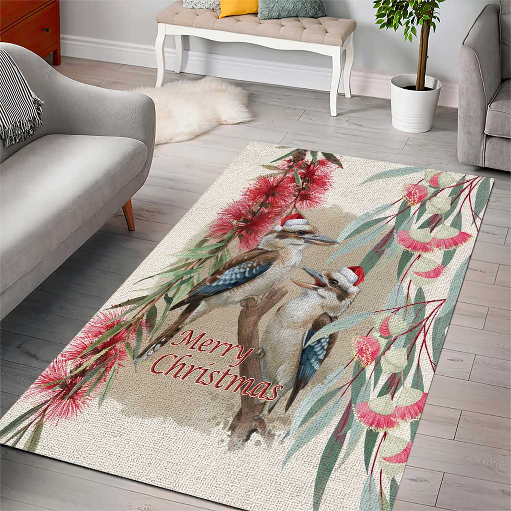 Australia Kookaburra Christmas Area Rug Bottlebrush Eucalyptus Blossoms Watercolor - Aussie Hoodie