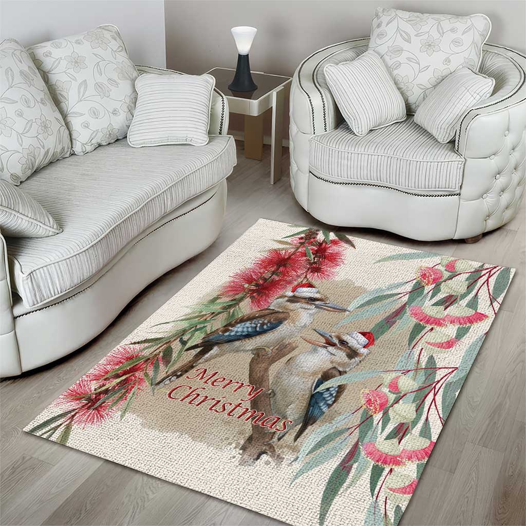 Australia Kookaburra Christmas Area Rug Bottlebrush Eucalyptus Blossoms Watercolor - Aussie Hoodie