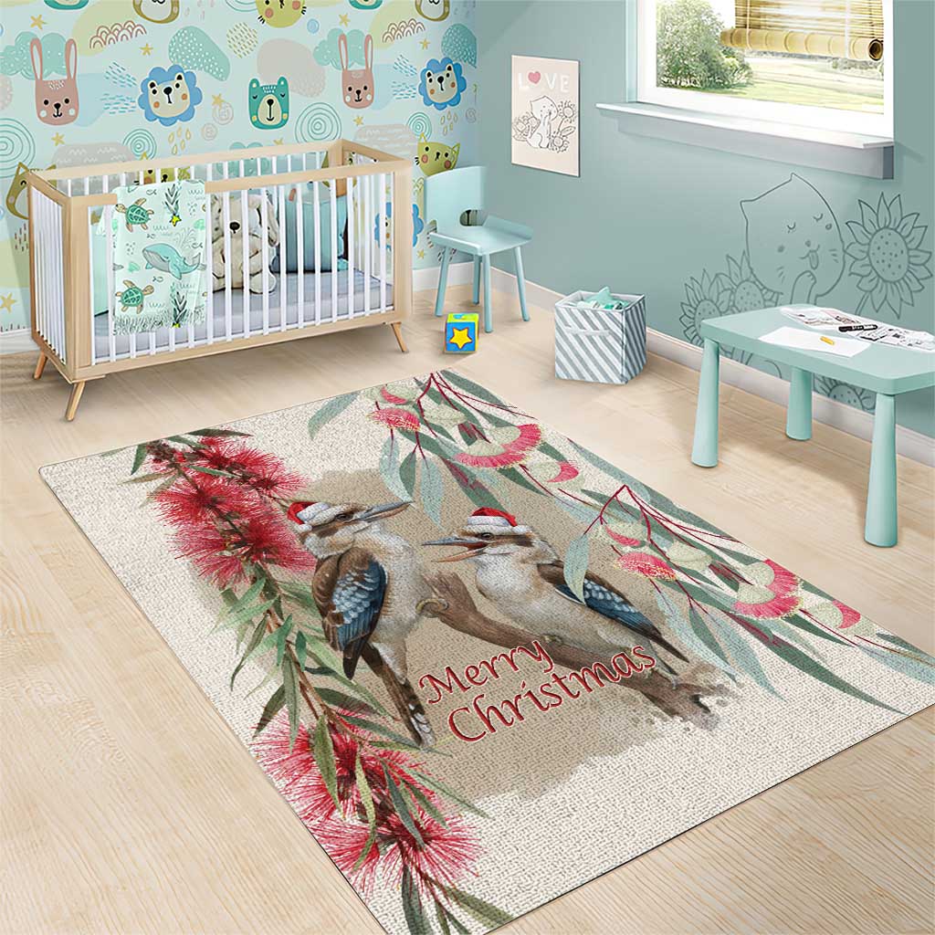 Australia Kookaburra Christmas Area Rug Bottlebrush Eucalyptus Blossoms Watercolor - Aussie Hoodie