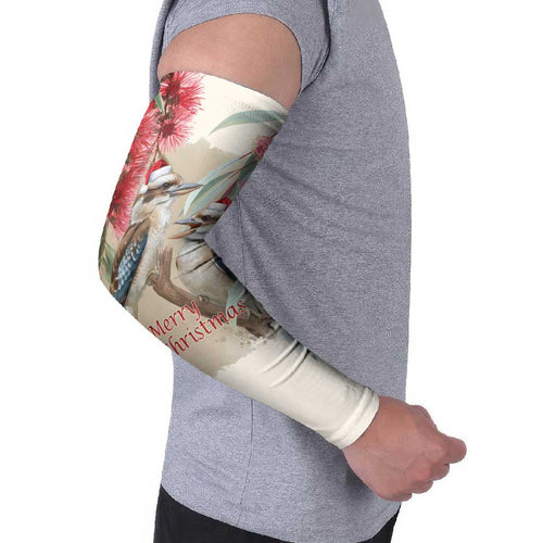 Australia Kookaburra Christmas Arm Sleeves Bottlebrush Eucalyptus Blossoms Watercolor - Aussie Hoodie