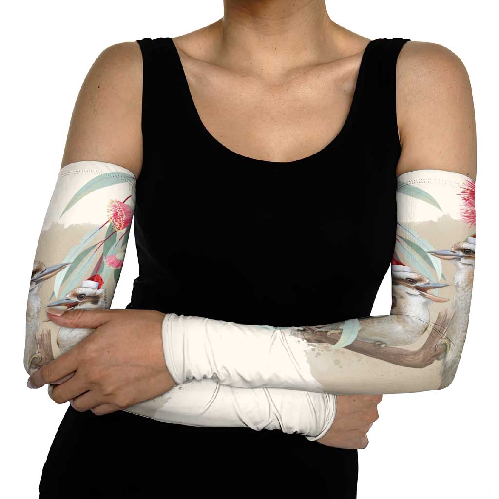 Australia Kookaburra Christmas Arm Sleeves Bottlebrush Eucalyptus Blossoms Watercolor - Aussie Hoodie