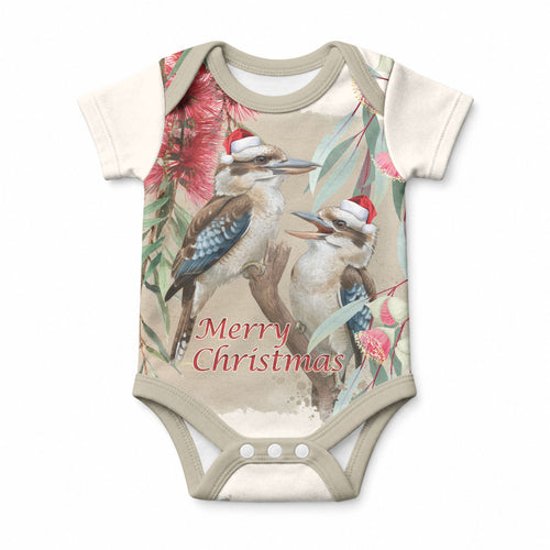 Australia Kookaburra Christmas Baby Onesie Bottlebrush Eucalyptus Blossoms Watercolor