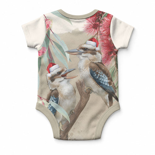 Australia Kookaburra Christmas Baby Onesie Bottlebrush Eucalyptus Blossoms Watercolor