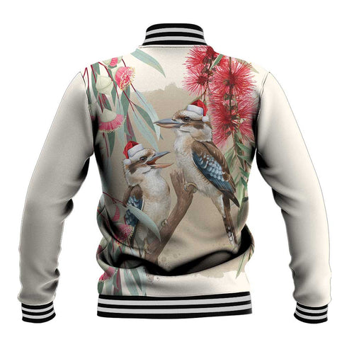 Australia Kookaburra Christmas Baseball Jacket Bottlebrush Eucalyptus Blossoms Watercolor - Aussie Hoodie