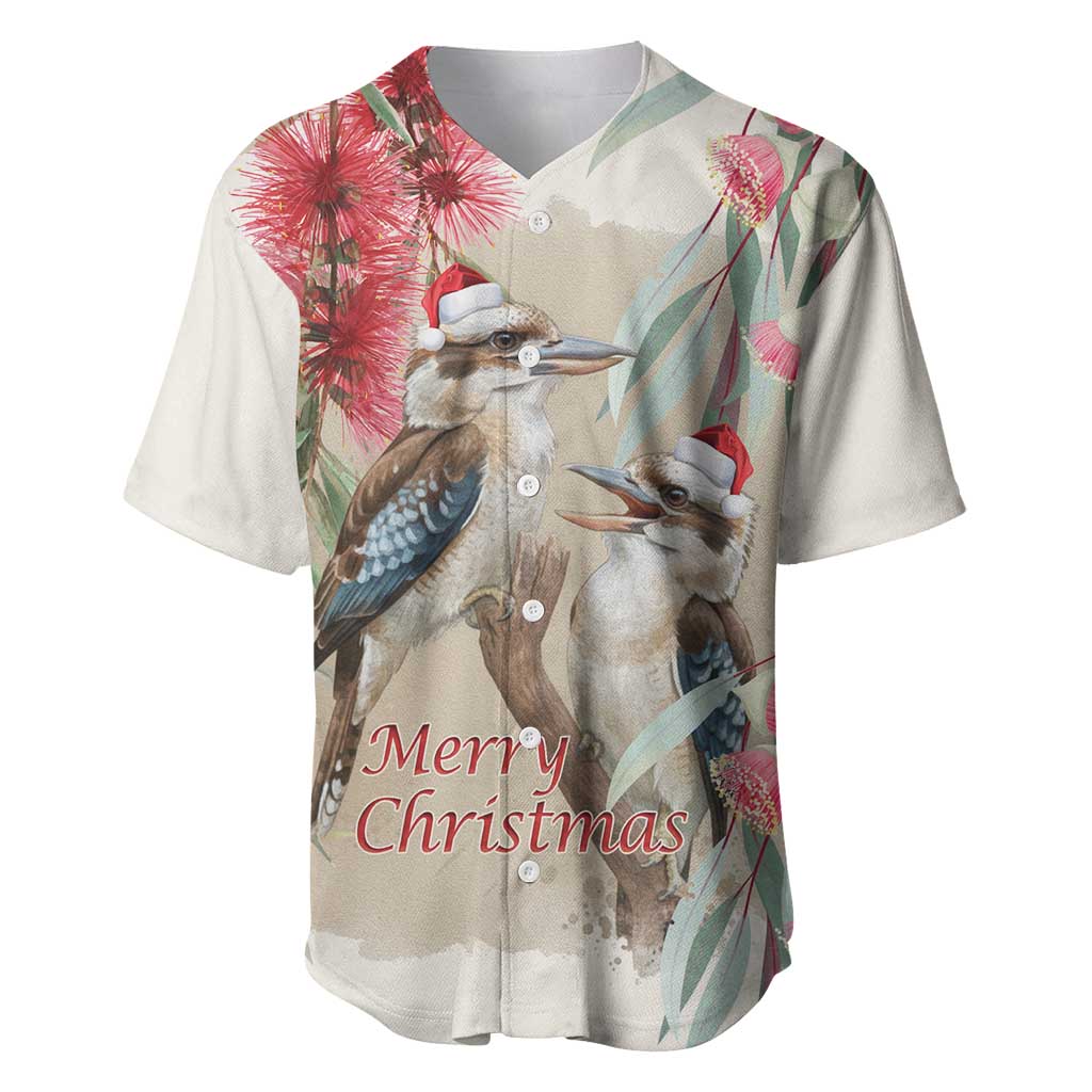 Australia Kookaburra Christmas Baseball Jersey Bottlebrush Eucalyptus Blossoms Watercolor - Aussie Hoodie