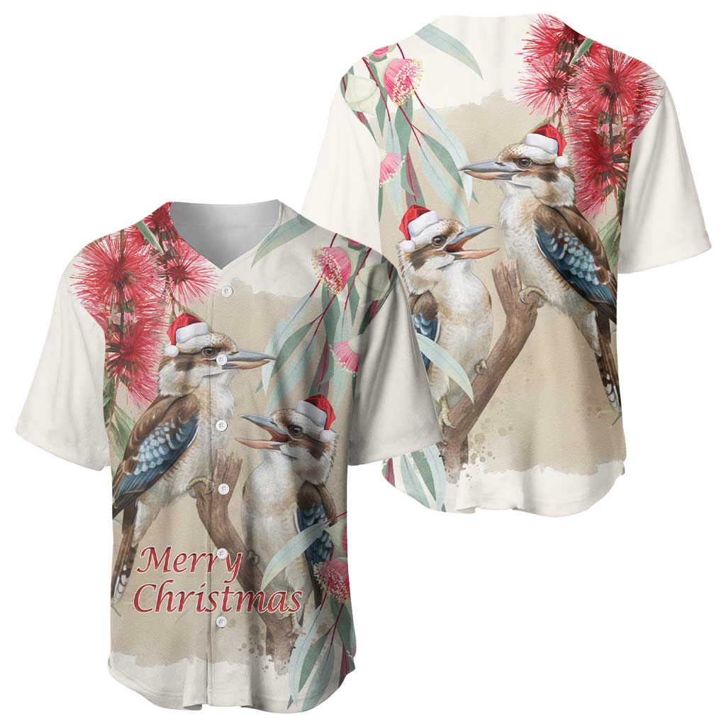 Australia Kookaburra Christmas Baseball Jersey Bottlebrush Eucalyptus Blossoms Watercolor - Aussie Hoodie
